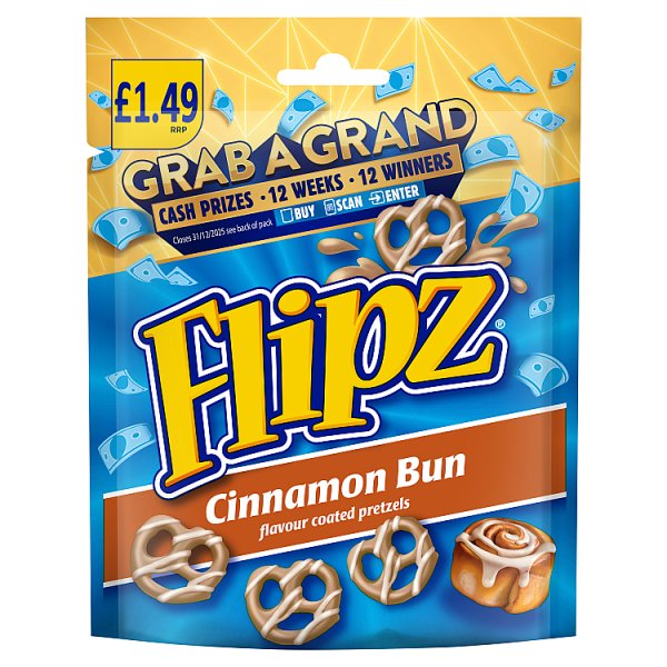 Flipz Cinnamon Bun Flavour Coated Pretzel Snacks